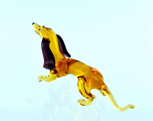 Dackel"Waldi Hund Dackel Figur aus Glas Braun Deko Setzkasten Vitrine von Glasfiguren Bastick