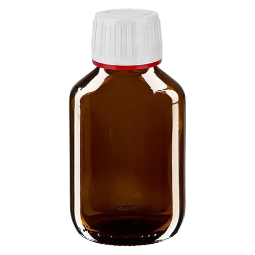 10 x Braunglasflasche 100ml / Medizinflasche inkl. Originalitäts-Schraubverschluss OV weiss DIN 28 von Glasflaschen