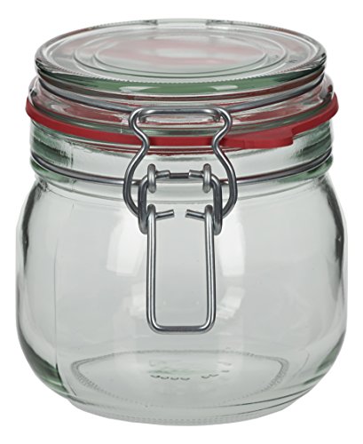 4 x 634 ml Drahtbügelglas/Spannbügelglas rund - inkl. Deckel, Gummidichtung und Spannbügel - Einkochglas - Einweckglas - Einmachglas - Bügelglas - Haushaltsglas - Allzweckglas - Aufbewahrungsglas von Glasflaschen
