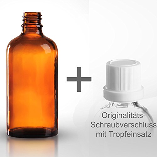 5 x Braunglasflaschen / Tropfflaschen 100ml inkl. Originalitäts-Schraubverschluss OV mit Tropfereinsatz DIN 18 / Braunglasflasche / Tropferflasche / Tropferflaschen / Braunglas Flasche ***Apothekenqualität, gefertigt nach dem Europäischen Arzneibuch*** von Glasflaschen