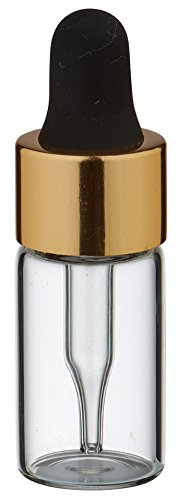 5 x Mini Pipettenflaschen 3ml klar, Gewinde M13 mit Tropfpipette PL28 gold/schwarz von Glasflaschen