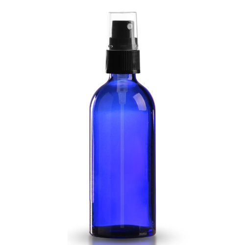 50 x Blauglasflasche 100ml royalblau/Sprühflasche inkl. Pumpzerstäuber/Sprühkopf schwarz DIN 18 mit transparenter Schutzkappe ***Apothekenqualität, gefertigt nach dem Europäischen Arzneibuch*** von Glasflaschen