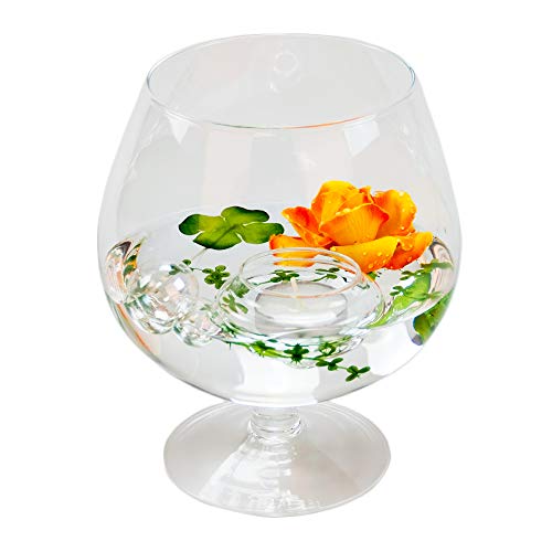 Glaskönig Deko-Glas Cognacglas klein Höhe 19cm Ø 10cm | Deko-Cognacschwenker mit Dekorations Set Rose gelb-orange | Dekoglas als Geschenkset, Dekoration inklusive Deko Komponenten | Deko-Wohnzimmer von Glaskönig Komplett Angebote