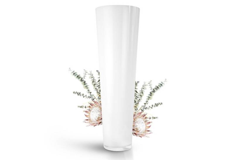 Glaskönig Bodenvase Weiße Dekovase aus Glas 70cm hoch Ø 22,5cm - mit Seitenwänden von 5mm (Handarbeit, mundgeblasene Glasvase weiß), Ideal für Trockenblumen und als Pampasgras Vase von Glaskönig