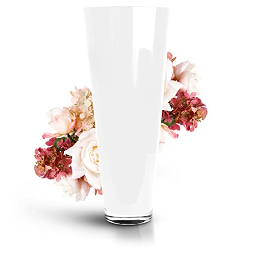 Glaskönig - Weiße Bodenvase aus Glas 43cm hoch Ø 17,5cm - optimale Größe für Jede Dekoration - Dekovase mit dicken Seitenwänden von 5mm und massiven Rundboden für einen sicheren Stand von Glaskönig