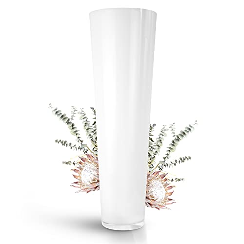 Glaskönig - Weiße Bodenvase aus Glas 70cm hoch Ø 22,5cm - optimale Größe für Jede Dekoration - Dekovase mit dicken Seitenwänden von 5mm und massiven Rundboden für einen sicheren Stand von Glaskönig