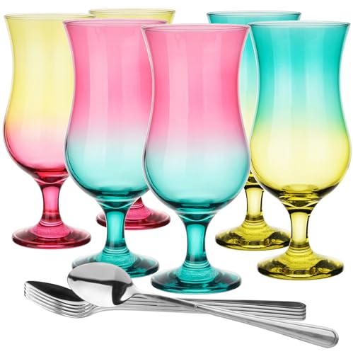 Glasmark KROSNO 1992 57-0032-0420-5251-LD A570032-0420-5251-LD Set 6 x Cocktailglas max 420 ml Bunt + Teelöffel lang, Glas + Edelstahl, 420 milliliters, Mix Farbig von Glasmark KROSNO 1992