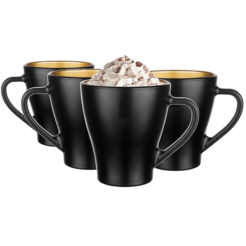 Glasmark KROSNO 1992 Hugo Kaffeegläser-Set 4-teilig Cappuccino Eiskaffee Gläser Becher Spülmaschinenfest Schwarz Gold 4x360 ml von Glasmark KROSNO 1992