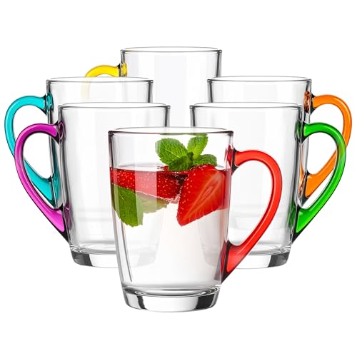 Glasmark KROSNO 1992 Tasse Set 6 Stück Kaffeetasse mit buntem Henkel Kaffeegläser 300 ml Glas Transparent Glasmark KROSNO 1992 Tasse Set 6 Stück Kaffeetasse mit buntem Henkel Kaffeegläser 300 ml Glas Transparent von Glasmark KROSNO 1992