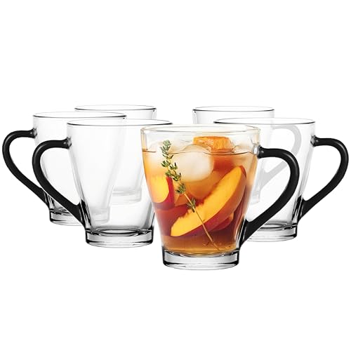 Glasmark KROSNO, 220ml, Set von 6, Gläser set, Trinkgläser aus Glas mit Henkel, farbiges Ohr, Trink-Glas, Tasse, Glasbecher mit Hörer, Spülmaschinenfest von Glasmark KROSNO 1992