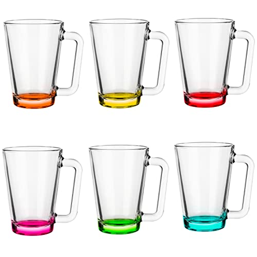 Glasmark KROSNO, 250ml, Set von 6, Gläser set, Glasbecher, Trinkgläser aus Glas mit Henkel, farbiges Ohr, Trink-Glas, Tasse, Glasbecher mit Hörer, Spülmaschinenfest von Glasmark KROSNO 1992