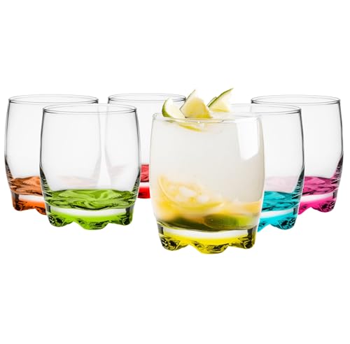 Glasmark KROSNO, 250ml, Set von 6, Trinkgläser mit farbigem Boden, Longdrinkgläser, Wassergläser, Saftgläse, Perfekt für Zuhause, Restaurants und Partys von Glasmark KROSNO 1992