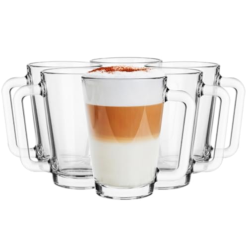 Glasmark KROSNO, 250ml, Set von 6, Gläser set, Glasbecher, Trinkgläser aus Glas mit Henkel, farbiges Ohr, Trink-Glas, Tasse, Glasbecher mit Hörer, Spülmaschinenfest von Glasmark KROSNO 1992