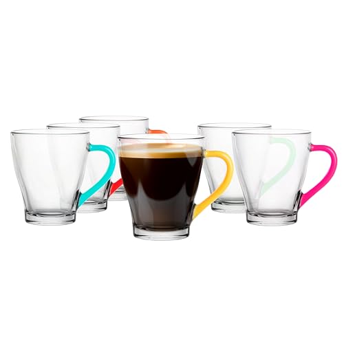 Glasmark KROSNO, 220ml, Set von 6, Gläser set, Trinkgläser aus Glas mit Henkel, farbiges Ohr, Trink-Glas, Tasse, Glasbecher mit Hörer, Spülmaschinenfest von Glasmark KROSNO 1992