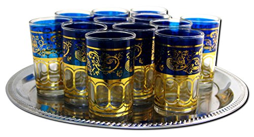 Glass Ware 12x Teegläser Marokko orientalische Teegläser blau Gold von Glass Ware