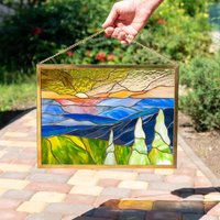 Blue Ridge Mountains Buntglasfensterbehänge Muttertagsgeschenk North Carolina Kunst Bergbuntglasplatte Benutzerdefinierte Glasmalereikunst von GlassArtStories