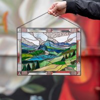 Gletscher-Nationalpark Buntglas Panel Geschenke Eltern Weihnachten Benutzerdefinierte Buntglasfensterbehänge Dekor von GlassArtStories