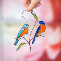 Paar Bluebirds Glasmalerei Suncatcher Muttertagsgeschenk Vogel Fensterbehang von GlassArtStories