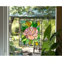 Pfingstrose Glasmalerei Fensterschmuck Handgefertigte Weihnachtsgeschenke Benutzerdefinierte Glasmalereiblumendekor Moderne von GlassArtStories
