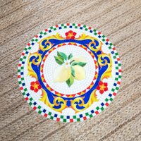 Zitrone Glasmalerei Couchtisch Muttertagsgeschenk Benutzerdefinierte Mosaiktisch Blume Glasmalereidekor von GlassArtStories
