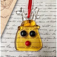 Rentier Glas Ornament - Fusing Weihnachtsschmuck Rudolph Das Mit Der Roten Nase von GlassArtistryShop