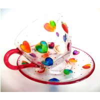 Chic Hearts Tasse Und Untertasse Multi Color Tassen Hand Verziert Uk von GlassBayStudio