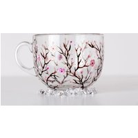 Handgemachtes Geschenk Kirschblüte Brautjungfern Tassen Personalisierte Tasse Einzigartige Große Teetasse Handgemalte Rosa Weiß Dekoration von GlassBayStudio