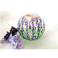 Lavendel Glas Teelichthalter, Handbemalte Teelicht Kerzenhalter Teelichthalter Zen von GlassBayStudio