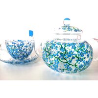 Personalisierte Vergissmeinnicht Tee Set Teekanne Mit Tasse Und Untertasse Handbemalt 50. Geburtstag Geschenk Für Frauen Personalisierte Vergissmeinnicht Tee Set Teekanne Mit Tasse Und Untertasse Handbemalt 50. Geburtstag Geschenk Für Frauen von GlassBayStudio