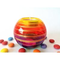 Regenbogen-Glas-Teelichthalter, Handbemalter Teelicht-Kerzenhalter, Zen-Teelicht-Kerzenhalter von GlassBayStudio