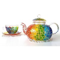 Regenbogen Teekanne Mit Tassen Und Untertassen Helle Bunte Tee-Set Personalisierte Geschenke Für Paare Regenbogen Teekanne Mit Tassen Und Untertassen Helle Bunte Tee-Set Personalisierte Geschenke Für Paare von GlassBayStudio