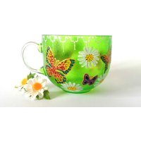 Schmetterling Traum Handbemalte Tee/Kaffeeglas Tasse | Kann Kostenlos Personalisiert Werden Einzigartiges Perfektes Geschenk Gemalt Für Sie Ihn von GlassBayStudio