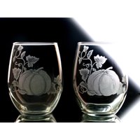 Kürbis Stemless Weingläser - Erntedank-Set von GlassGoddessNgraving
