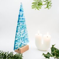 Großer Handgemachter Glas Weihnachtsbaum Dekoration 22 cm Blau Türkis Mit Holz Block Großer Handgemachter Glas Weihnachtsbaum Dekoration 22 cm Blau Türkis Mit Holz Block von GlassRelief