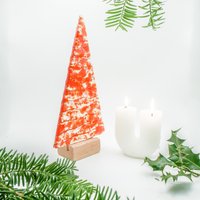 Großer Roter Weihnachtsbaum Aus Geschmolzenem Glas 22 cm, Glas-Christbaumschmuck Mit Holzblock von GlassRelief