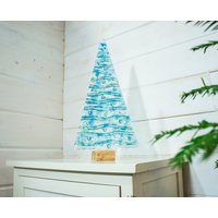 xl-Glas-Weihnachtsbaum, Blau-Türkis, 32 cm | 12 1/2 Zoll Hoch, Blauer Weihnachtsbaumschmuck Aus Geschmolzenem Glas Mit Holzblock von GlassRelief