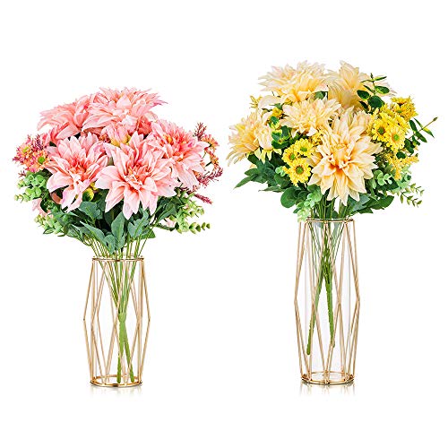 2Pcs/Set Vase Für Pampasgras, Glasgoldvase Hochbodenvase Mit Geometrischem Metallgestellständer, Knospenblumentopf Für Skandinavische Dekoration Für Schreibtischbürohochzeitsmittelstück von Glasseam