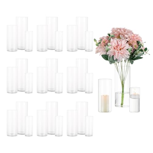 Deko Vase Glas Zylinder Tischdeko: Glasseam 10 Satz Blumen Vasen Set Modern Glasvase Rund Glaszylinder Blumenvase Tulpenvase Tischvase Fuer Hochzeit Wohnzimmer Tulpen Rose, 15/20/25cm Hoch von Glasseam