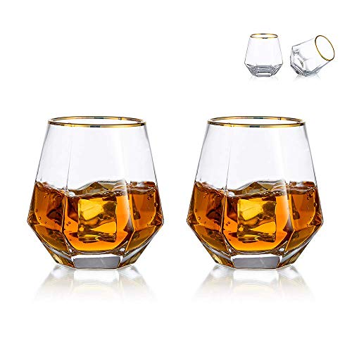 Diamond Whisky Glasses 2er-Set Gekipptes Scotchglas 300 Ml Whiskyglas Moderner Look Für Männer Frauen, Papa, Ehemann, Freunde, Glaswaren Für Bourbon/Rum/Bar Tumbler von Glasseam