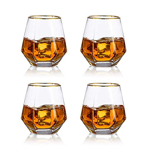 Diamond Whisky Glasses 4er-Set Gekipptes Scotchglas 300 Ml Whiskyglas Moderner Look Für Männer Frauen, Papa, Ehemann, Freunde, Glaswaren Für Bourbon/Rum/Bar Tumbler von Glasseam