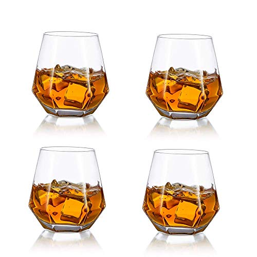 Diamond Whisky Glasses 4er-Set Gekipptes Scotchglas 300 Ml Whiskyglas Moderner Look Für Männer Frauen, Papa, Ehemann, Freunde, Glaswaren Für Bourbon/Rum/Bar Tumbler von Glasseam