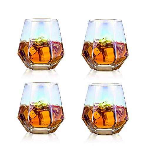 Diamond Whisky Glasses 4er-Set Gekipptes Scotchglas 300 Ml Whiskyglas Moderner Look Für Männer Frauen, Papa, Ehemann, Freunde, Glaswaren Für Bourbon/Rum/Bar Tumbler von Glasseam