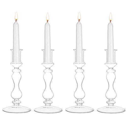 Glas Taper Kerzenhalter 4Pcs Wide Base Candlestick Holder Tischdekoration Für 2cm Taper Kerzen Indoor Outdoor für Hochzeitsfeier Abendessen von Glasseam