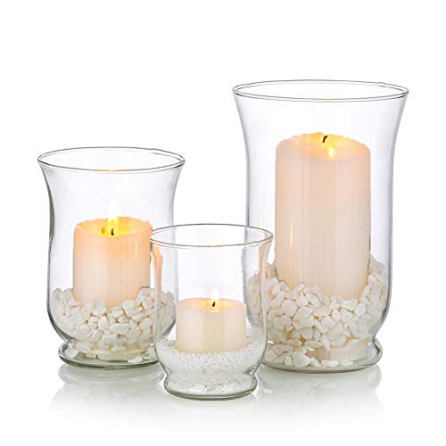 Glaskerzenhalter 1 Set (3 Stück) Hurricane Candleholder Mehrfach verwendbar für Säule, Votiv, Teelicht, schwimmende Kerze, Blumenvase, Terrarium Pflanzgefäß Hochzeit Mittelstücke Home Decoration von Glasseam