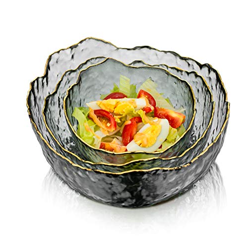 3Er-Set Salatschüssel Set Dessertschalen Glas Stapelbare Glasschale Deko Glasschüssel Rund Servierschalen Gläser Set Fur Nachtisch Suppe Dessert Obsts von Glasseam