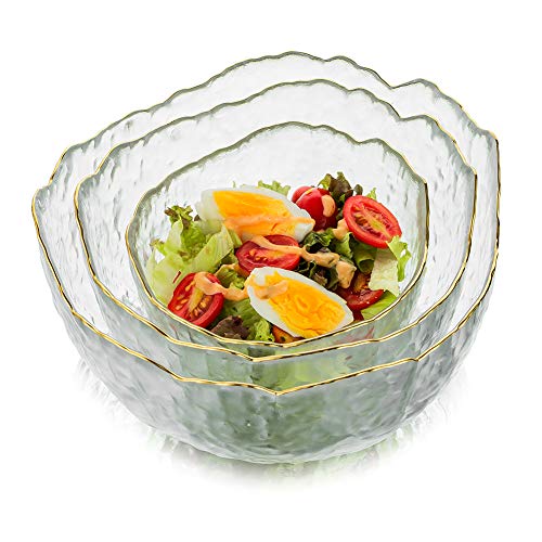 3Er-Set Salatschüssel Set Dessertschalen Glas Stapelbare Glasschale Deko Glasschüssel Rund Servierschalen Gläser Set Fur Nachtisch Suppe Dessert Obsts von Glasseam