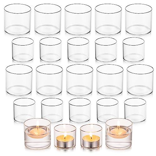 Glasseam 24er Teelichthalter Set Klar Kerzengläser, Kerzenglas Zylinder Bulk, Mini Kerzenhalter Glas für Home Tischdeko, Chic Teelicht Gläser für Hochzeit Party Teelichtgläser Weihnachten von Glasseam