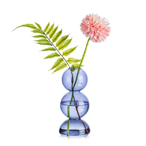 Glasseam Blumenvase Modern, Bunte Flower Vase Blau Blass, Lieblich Kleine Glasvasen für Tischdeko, Kreative Kugelvase Glas Hydroponic, Chic Tulpenvase Rosenvase für Wohnzimmer Büro Hochzeit Party von Glasseam