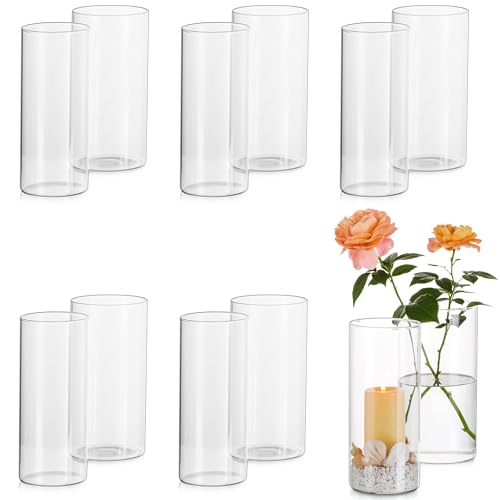 Glasseam Blumenvase Modern Glasvase, Deko Vase Glas Zylinder Vasen Set 12, 20cm Flower Vase Durchsichtig für Hochzeit Tischdeko, Kerzenhalter Tischvase Glass Vase für Tulpen Tischdeko Esstisch von Glasseam