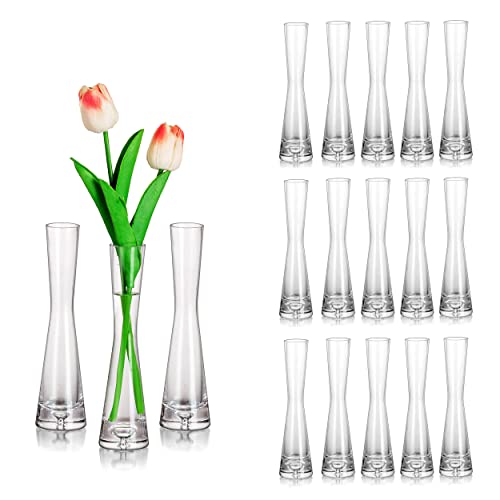 Glasseam Blumenvase Modern Glasvasen Schmal: 18er 20cm Hoch Blomus Vase Glas Set Handmade Schmale Vasen Tischdeko Wohnzimmer Esstisch Tulpenvase Dekovase für Pampasgras Tulpen Rose Hochzeit Deko von Glasseam